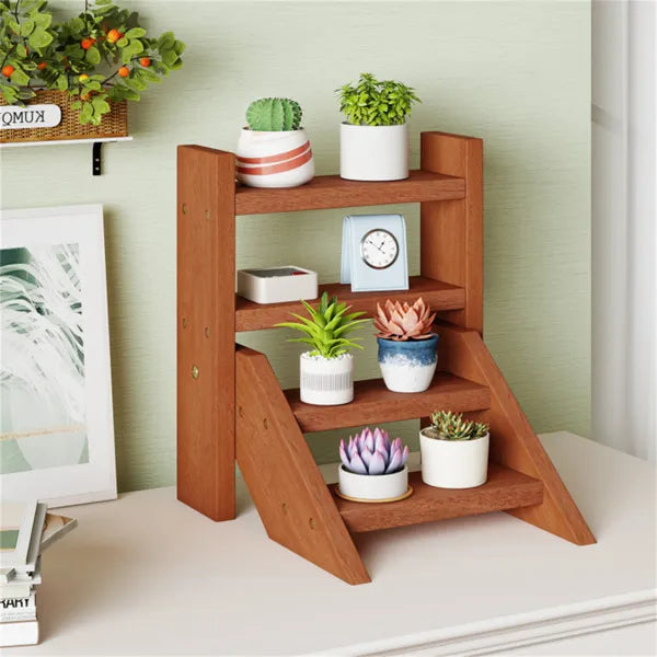 Tiered Wooden Plant Stand, Compact Succulent Rack