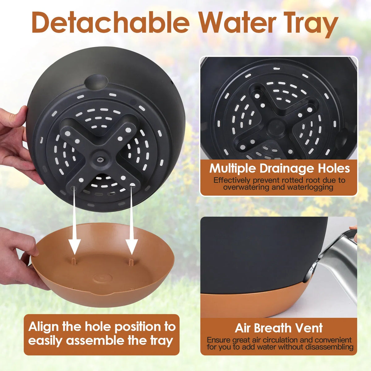 Hanging Planters 4 Pack, 9.6" Gray with Drainage Tray