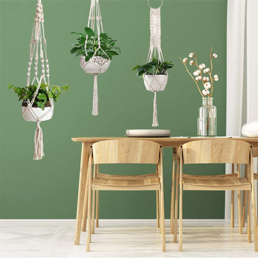 Macrame Plant Hanger Set of 3, Hand-Woven Cotton Rope