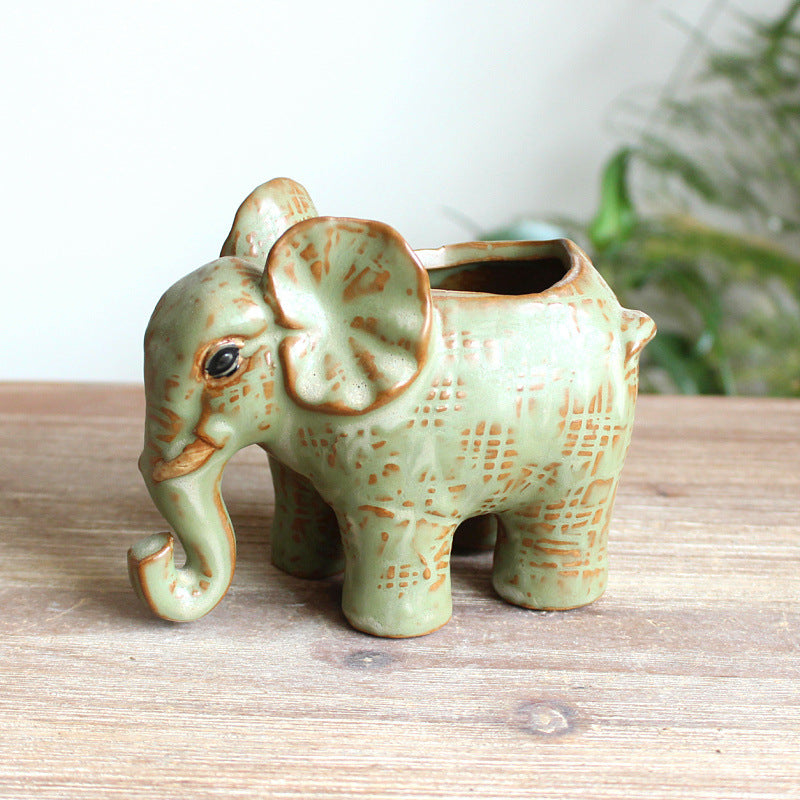 Elephant Succulent Pot, Kiln Glaze Ceramic