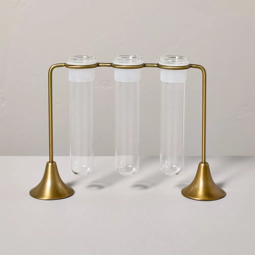 Propagation Station, Brass Stand with 3 Glass Vases