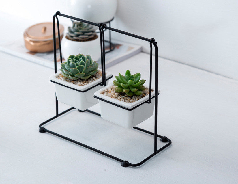 Geometric Swing Plant Stand with Ceramic Pots