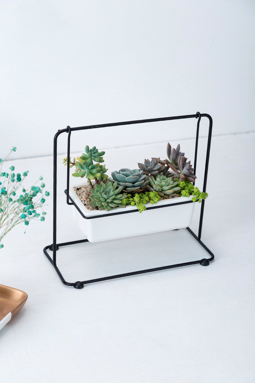 Geometric Swing Plant Stand with Ceramic Pots
