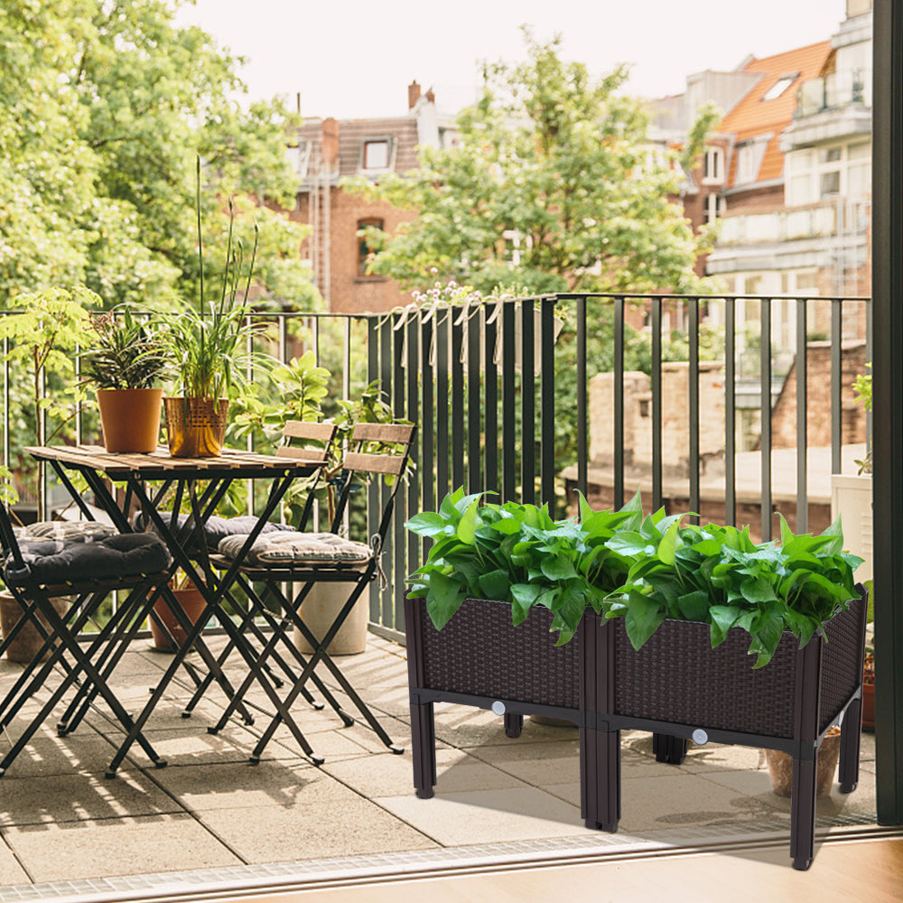 Rattan Look Planter Box Set of 2, Square Brown