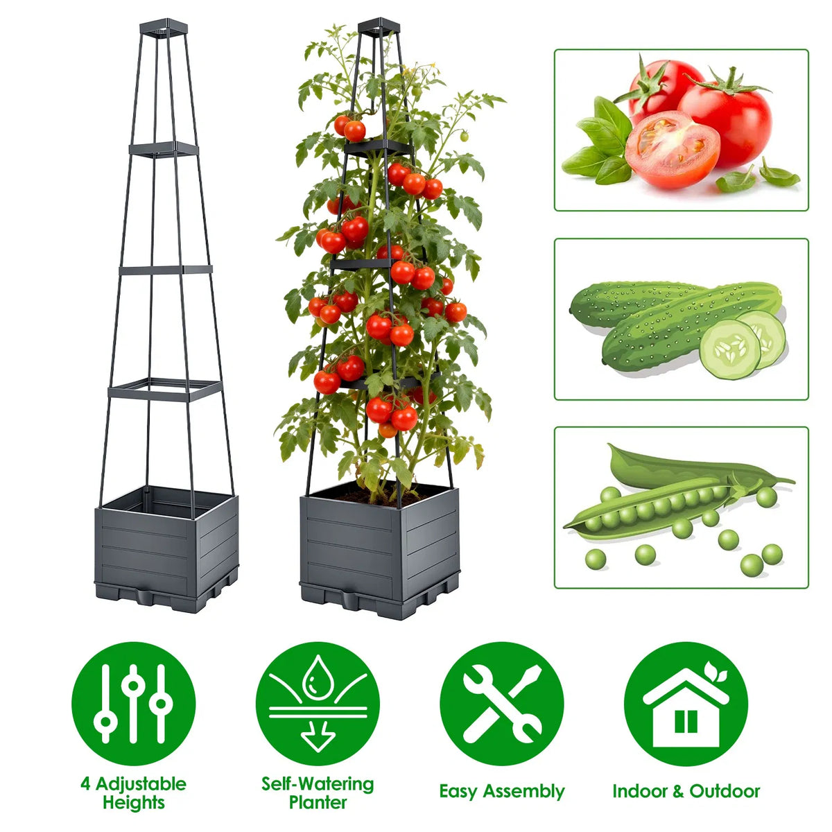 Self-Watering Planter with Trellis, 2 Pack Adjustable