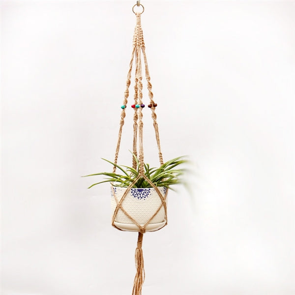 Macrame Plant Hanger, Vintage Handwoven Cotton and Hemp