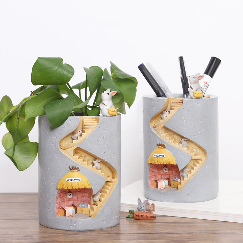 Hedgehog House Planter, Resin Succulent Pot