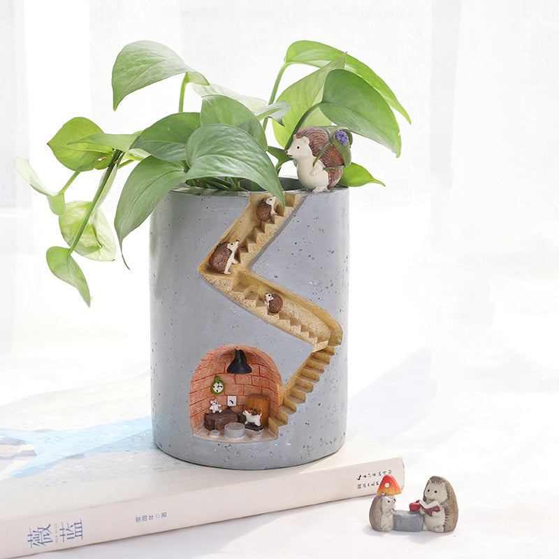 Hedgehog House Planter, Resin Succulent Pot