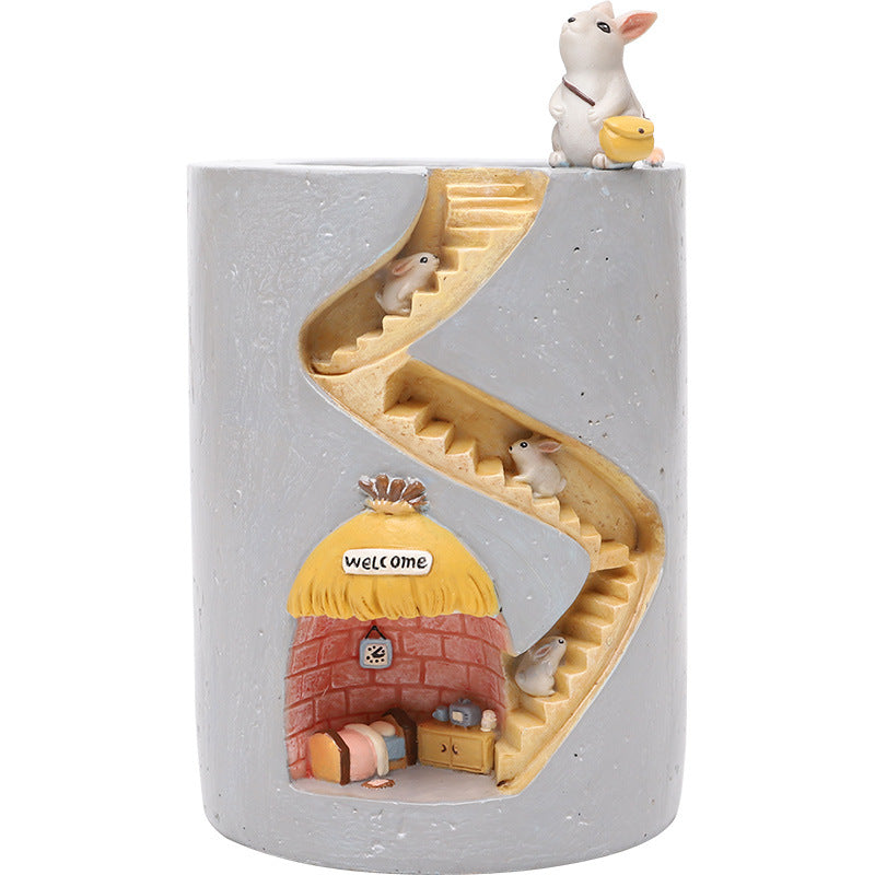 Hedgehog House Planter, Resin Succulent Pot