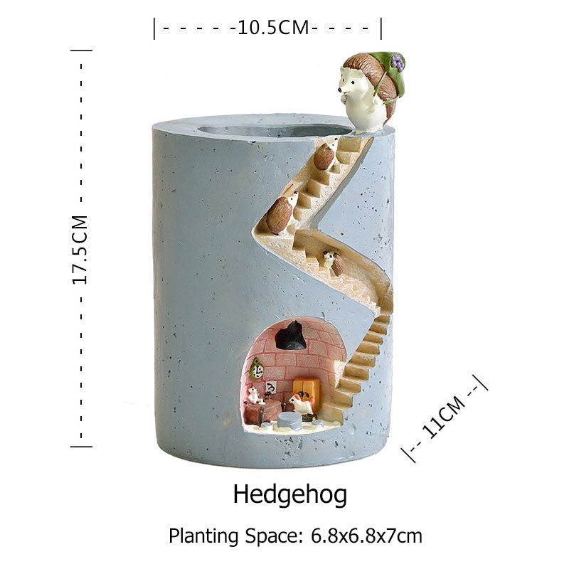 Hedgehog House Planter, Resin Succulent Pot