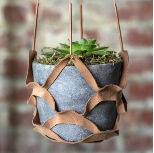 Leather Wall Planter Holder, Boho Rope Pot Hanger