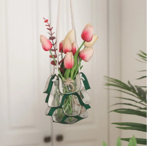 Leather Wall Planter Holder, Boho Rope Pot Hanger