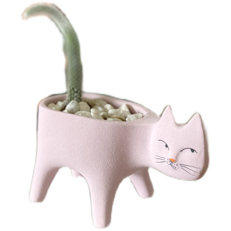 Cat Succulent Pot, Handmade Frosted Ceramic Planter