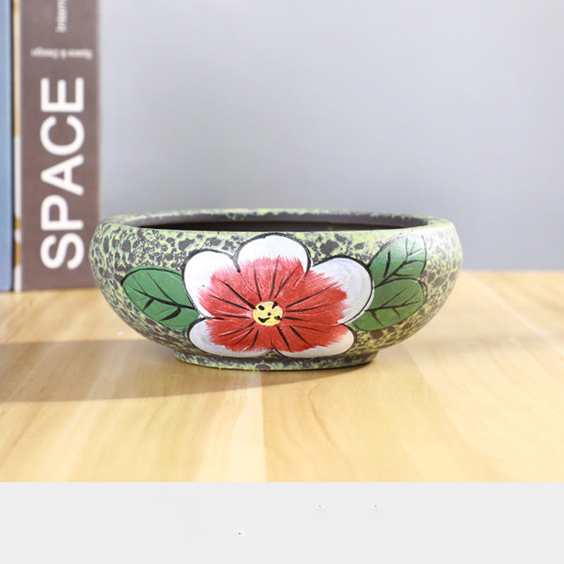 Hand-Painted Ceramic Succulent Bowl, Vintage Style