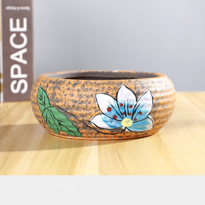 Hand-Painted Ceramic Succulent Bowl, Vintage Style