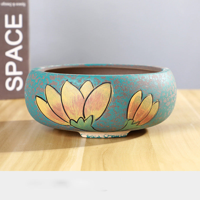 Hand-Painted Ceramic Succulent Bowl, Vintage Style