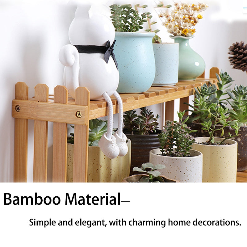 Bamboo Plant Stand 2-Tier, Tabletop Windowsill Shelf