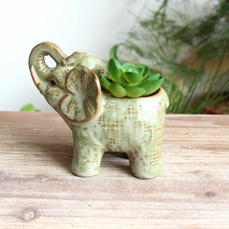 Elephant Succulent Pot, Kiln Glaze Ceramic