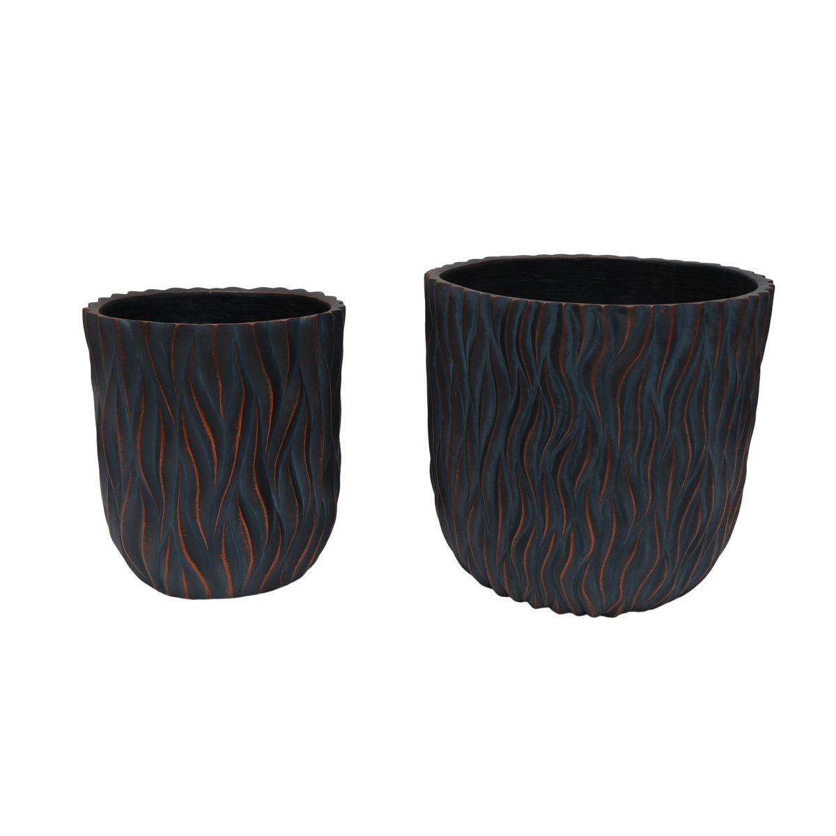 Large Round Planters Set of 2, Textured Copper Finish