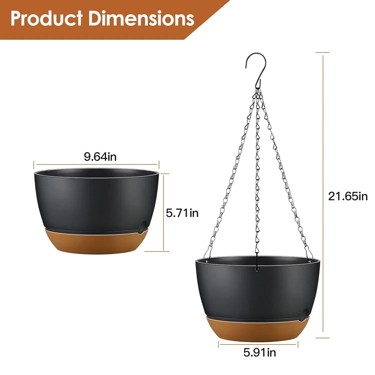 Hanging Planters 4 Pack, 9.6" Gray with Drainage Tray