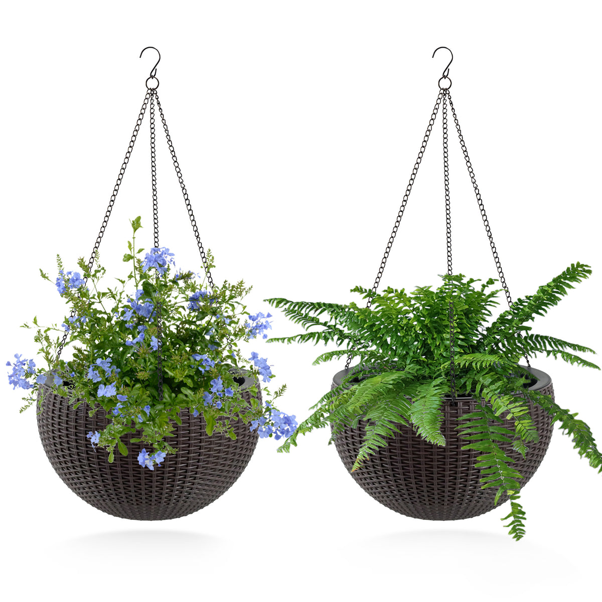 Self-Watering Hanging Planter 13.4", Rattan Look 2 Pack