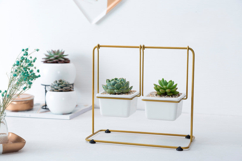 Geometric Swing Plant Stand with Ceramic Pots