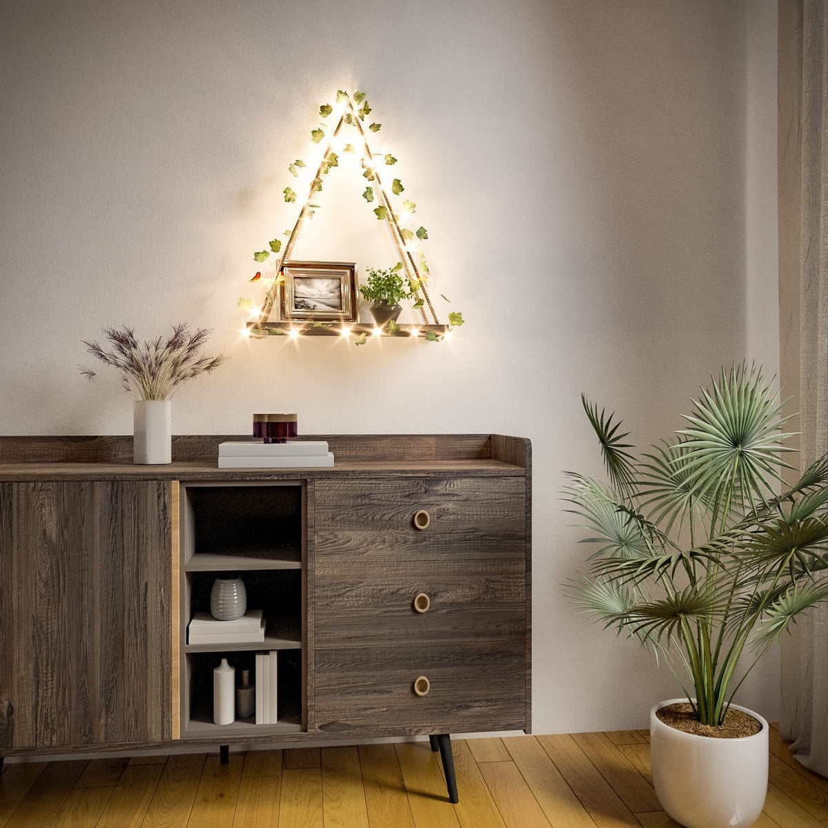 Wall Hanging Plant Shelf, Wood Board with Rope Hangers