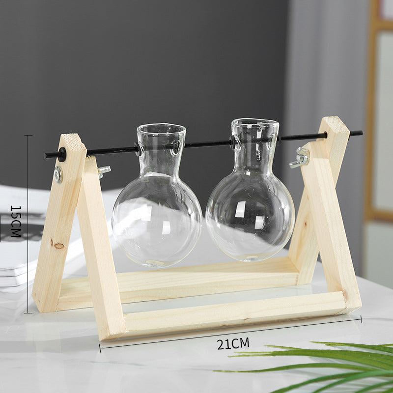 Hydroponic Glass Vase in Swing Wood Stand, 1 or 2 Bulbs
