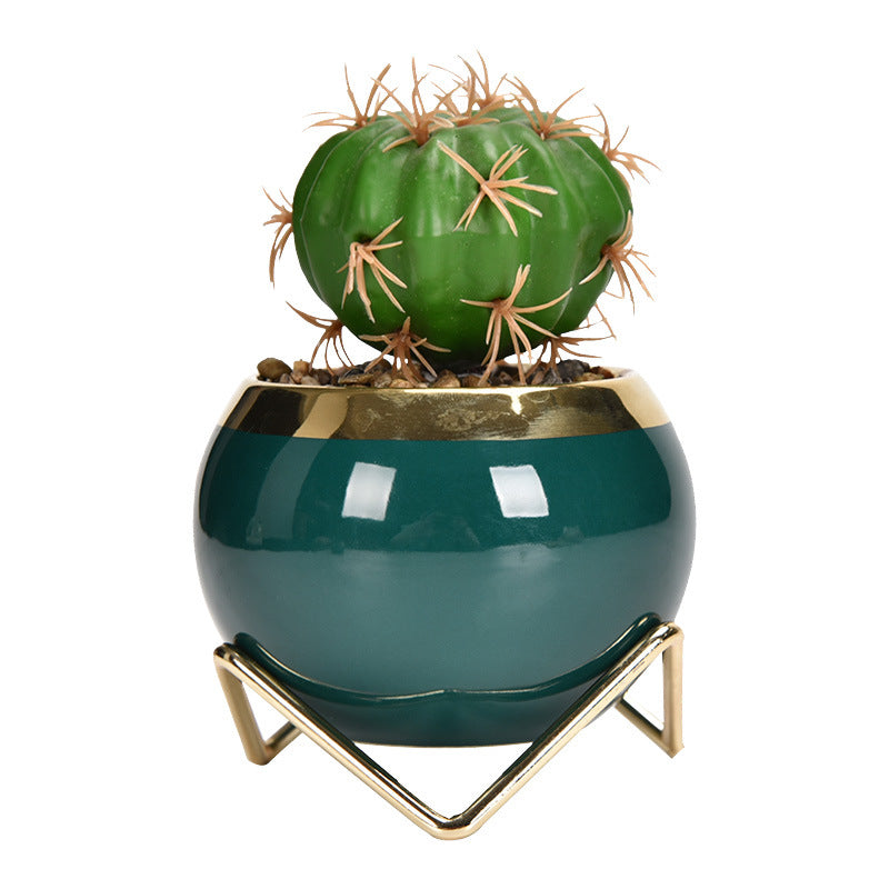 Nordic Ceramic Succulent Pot with Iron Stand Option