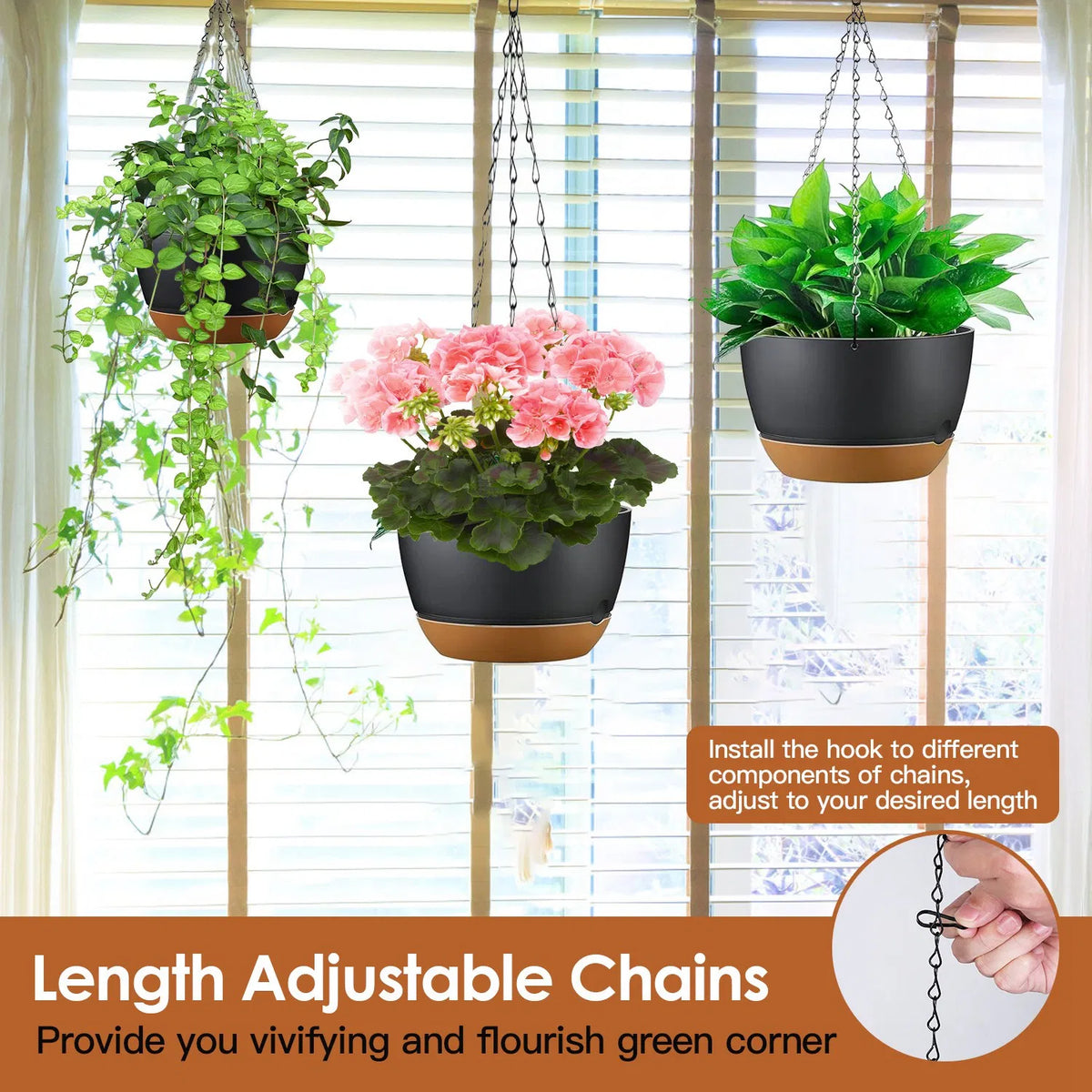 Hanging Planters 4 Pack, 9.6" Gray with Drainage Tray