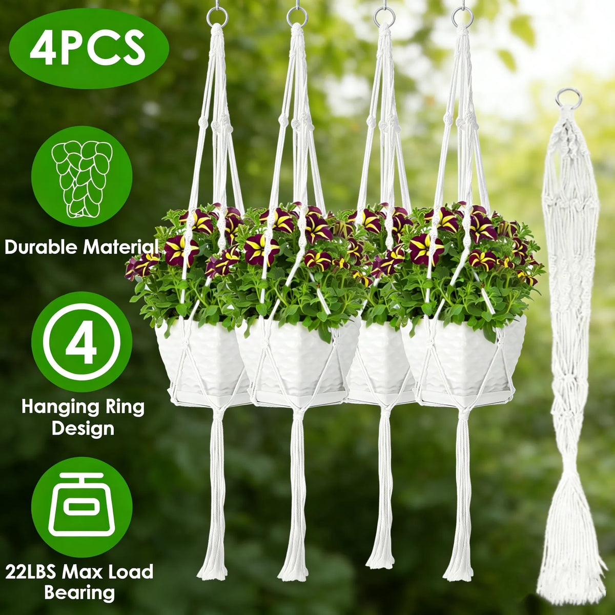 Rope Plant Hangers 4 Pack, Heavy Duty 40" Cotton Blend