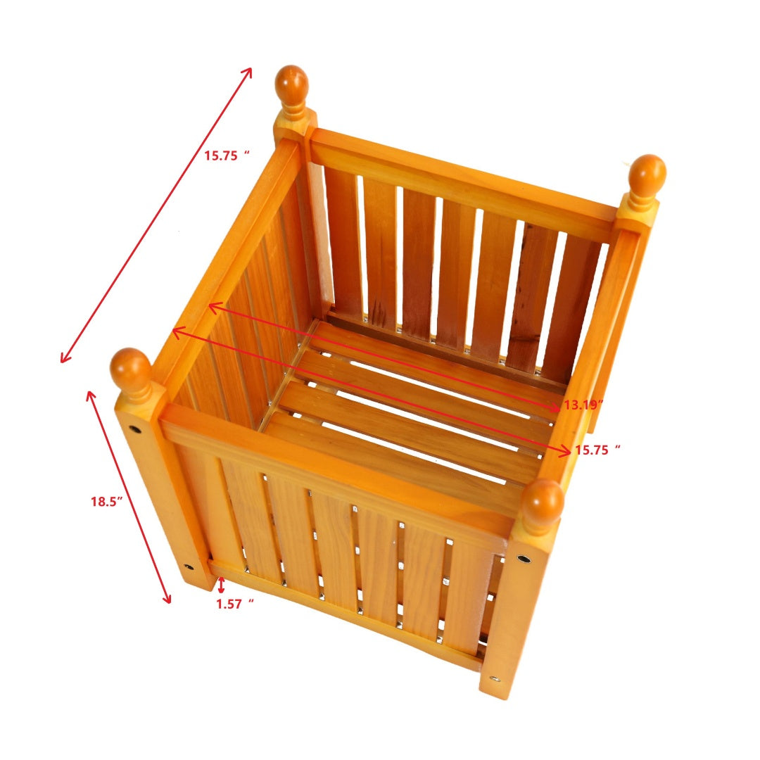 Square Wooden Planter Box, 18.5" Teak Finish