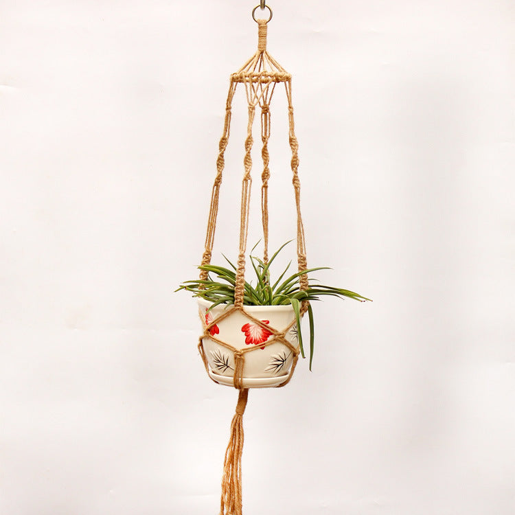 Macrame Plant Hanger, Vintage Handwoven Cotton and Hemp