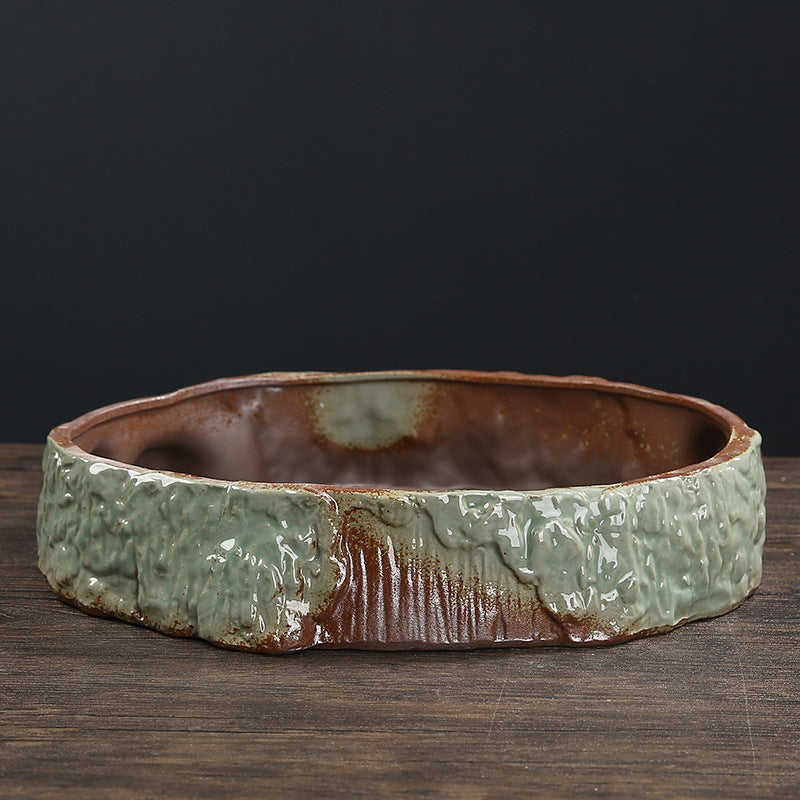 Oval Succulent Bowl Planter, Wide Stoneware
