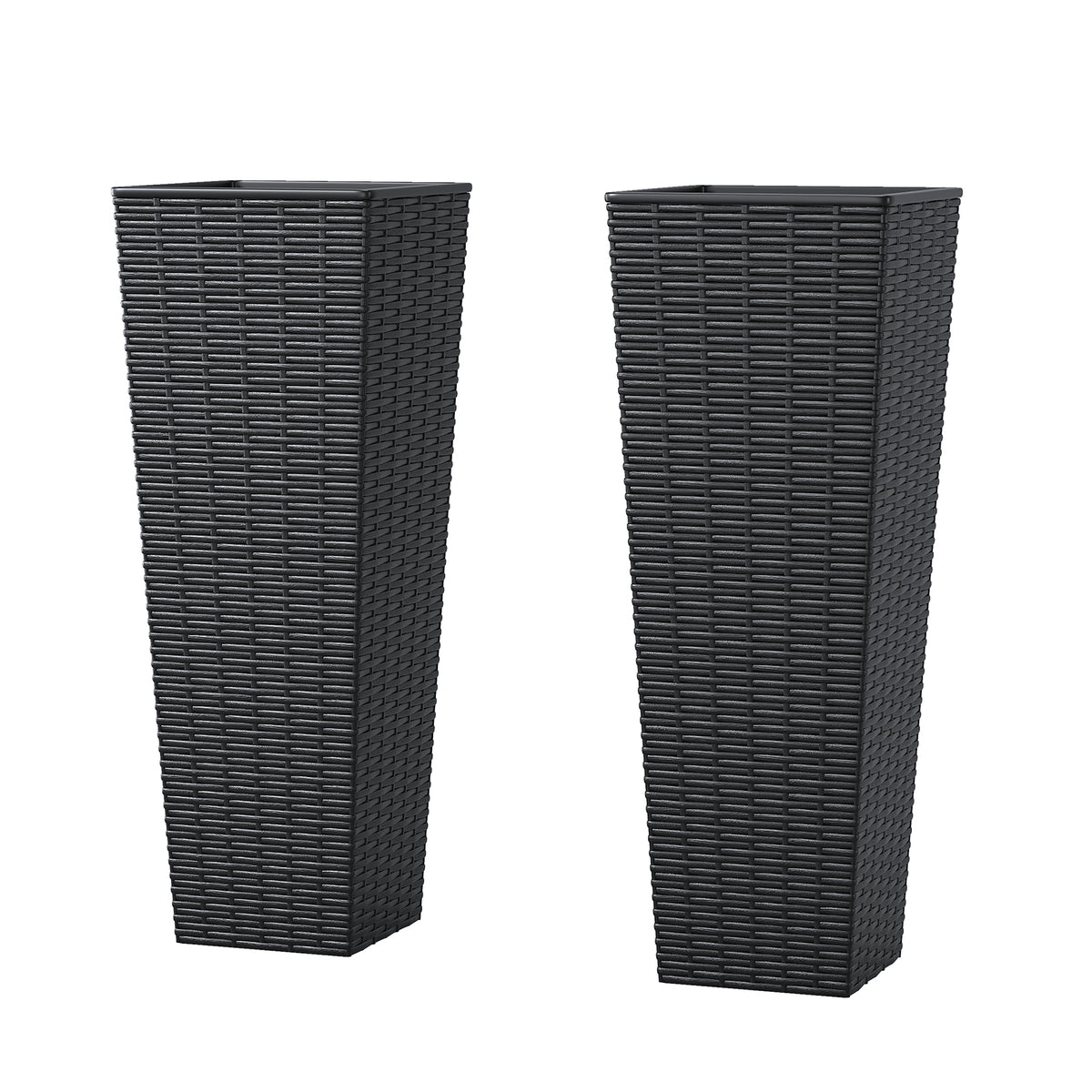 Tall Planters Set of 2, Black Rattan Look Resin Pots