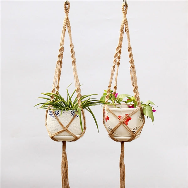 Macrame Plant Hanger, Vintage Handwoven Cotton and Hemp