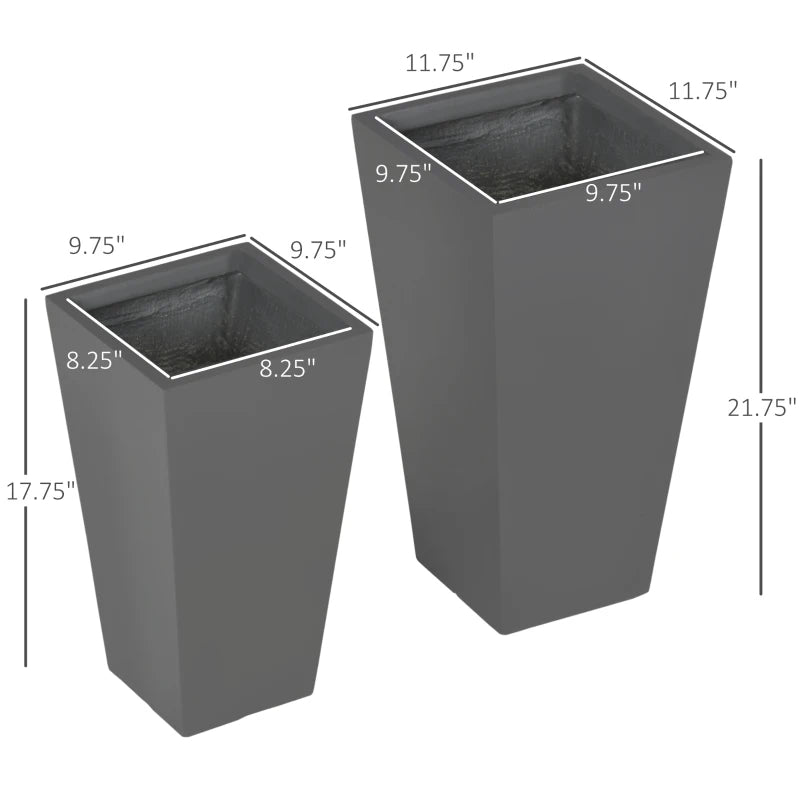 Tall Square Planters Set of 2, 22" and 18" Gray