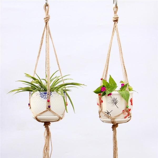 Macrame Plant Hanger, Vintage Handwoven Cotton and Hemp