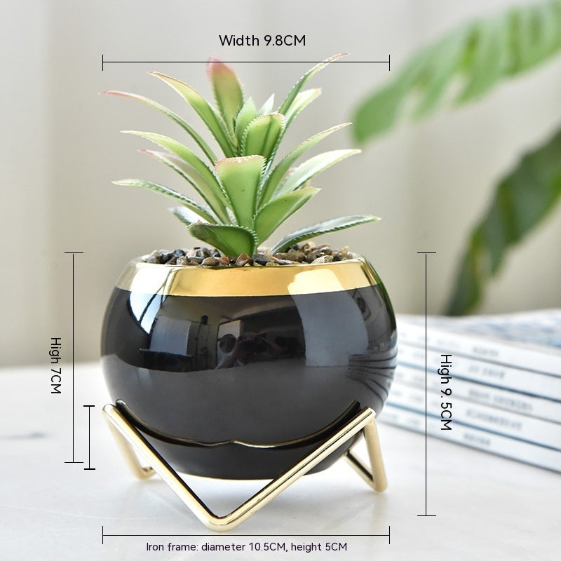 Nordic Ceramic Succulent Pot with Iron Stand Option