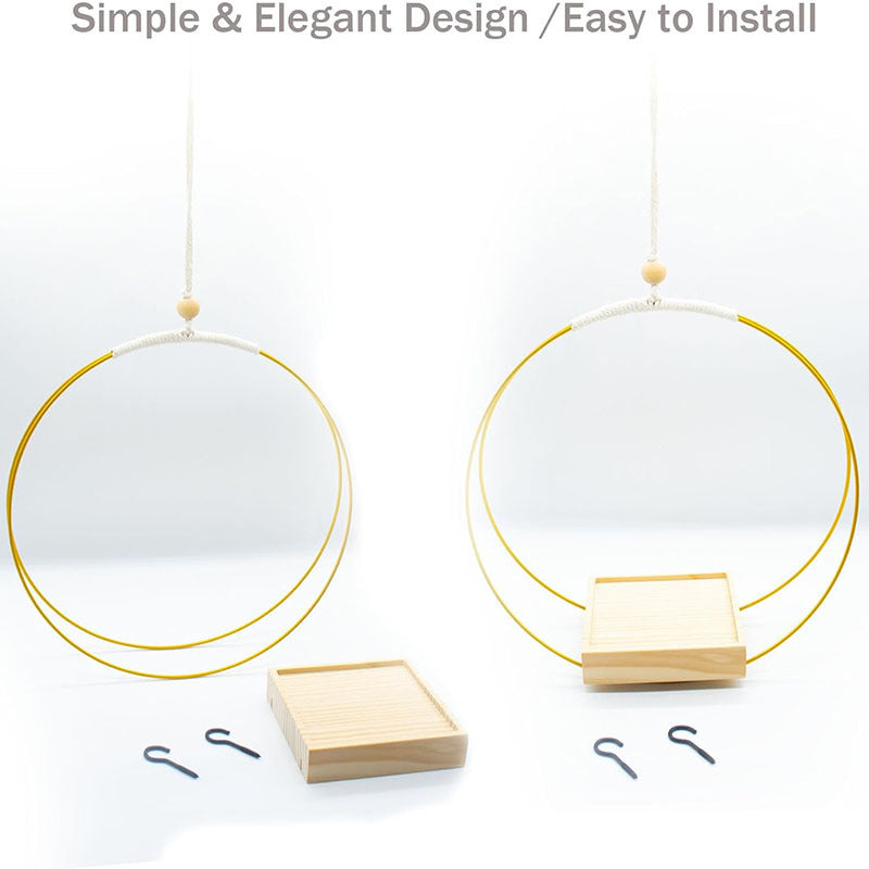 Geometric Hanging Planter, Metal Frame with Wood Base