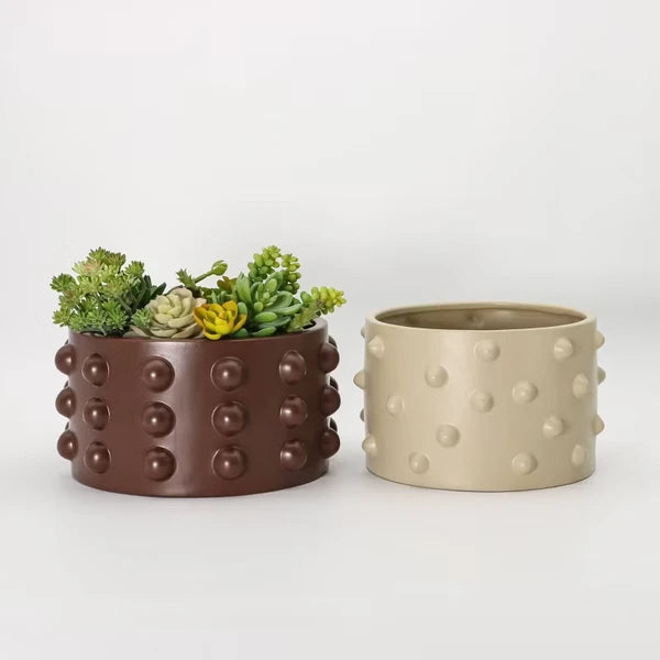 Textured Planter Pot 5", Matte Brown Sculptural Design