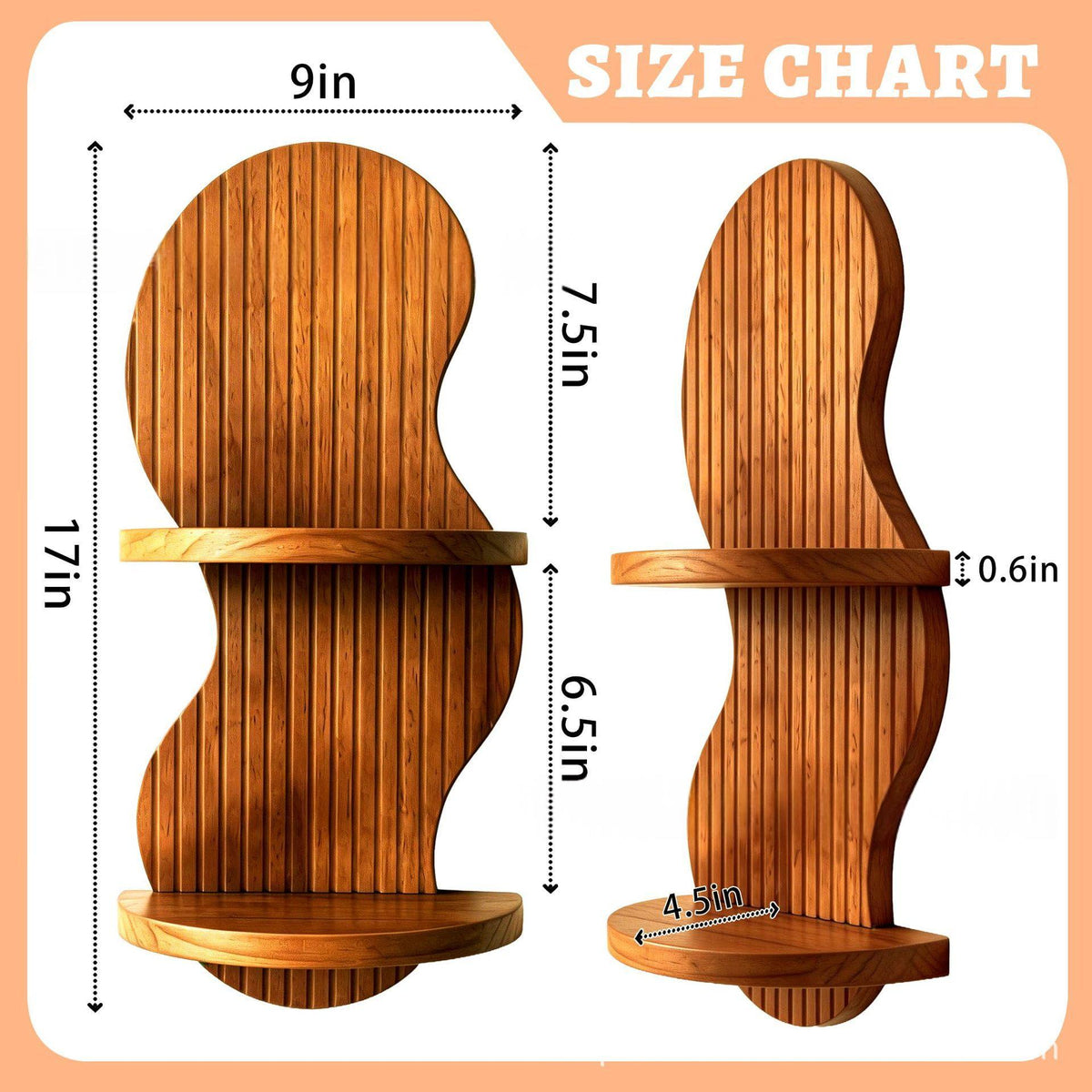 Floating Wall Plant Shelf, 2-Tier Solid Wood Display