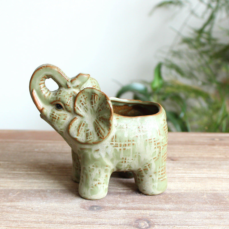 Elephant Succulent Pot, Kiln Glaze Ceramic