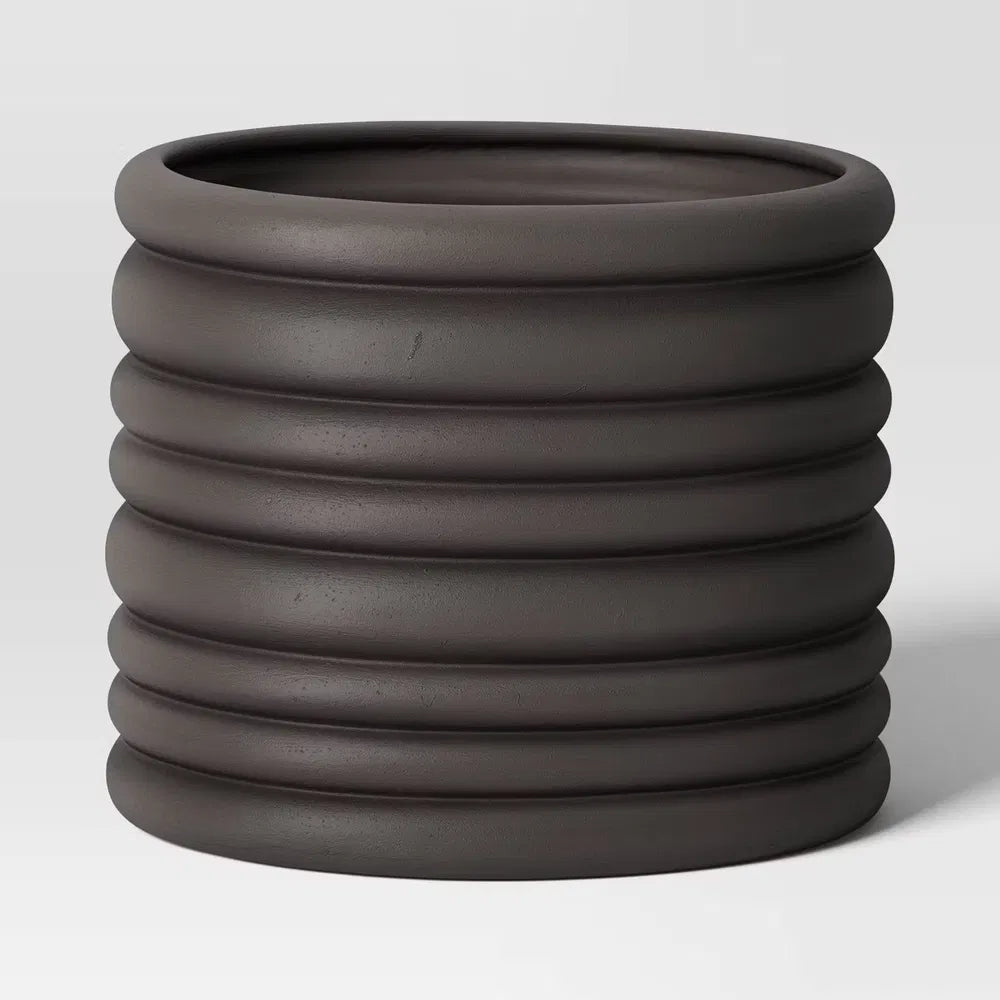 Banded Stoneware Planter 8" with Drainage, White or Gray