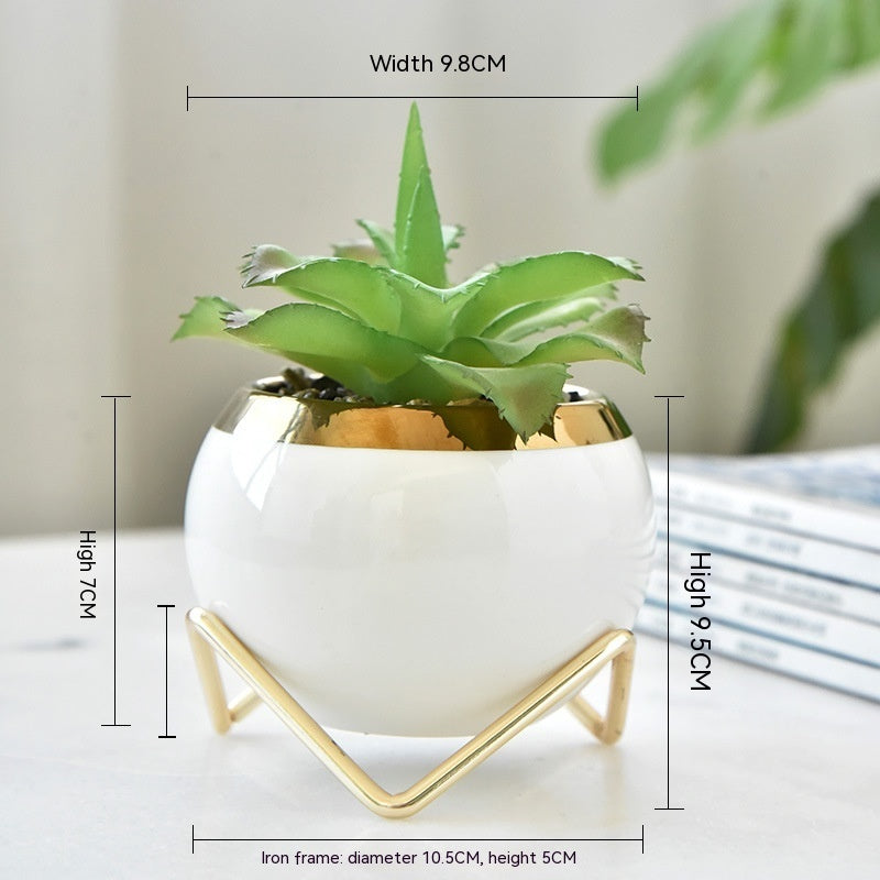 Nordic Ceramic Succulent Pot with Iron Stand Option