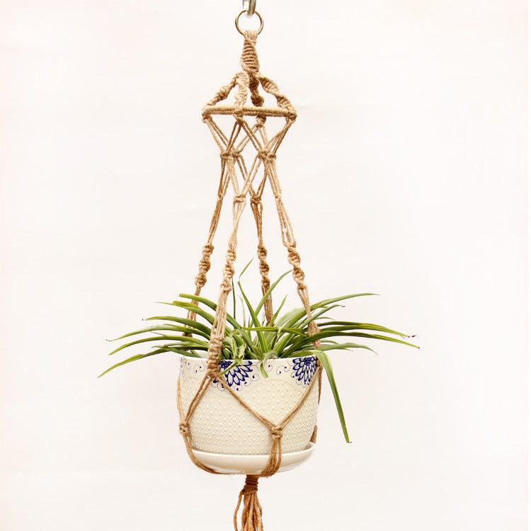 Macrame Plant Hanger, Vintage Handwoven Cotton and Hemp