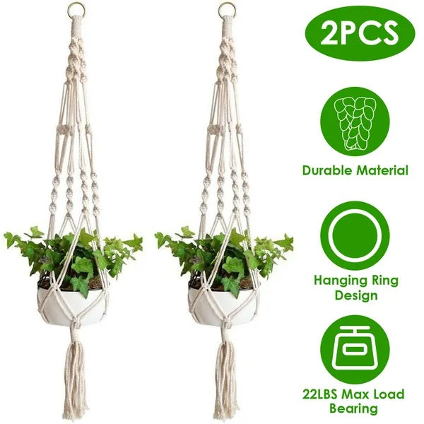 Cotton Rope Plant Hangers 2 Pack, 40" with Ring