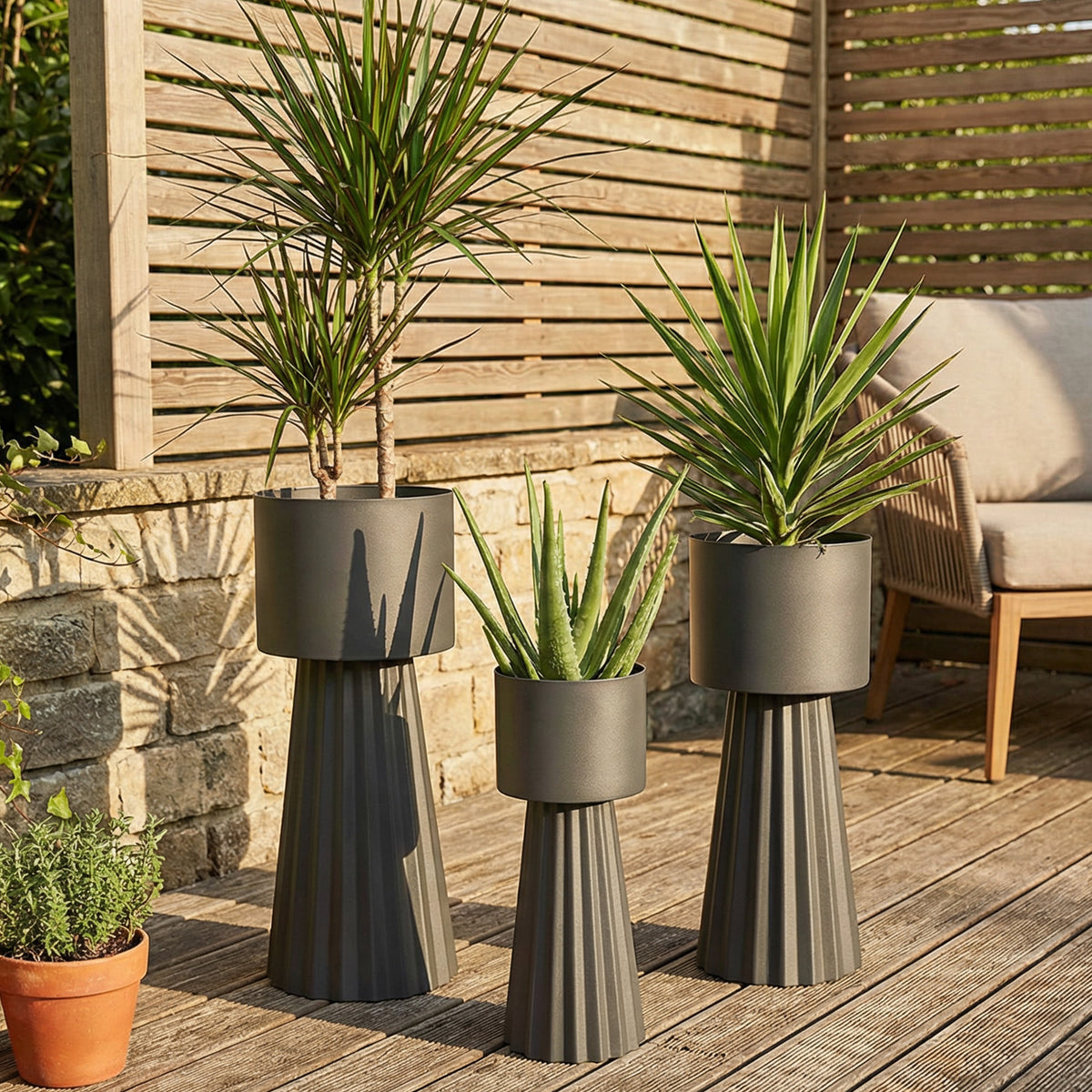 Tall Metal Planters with Stands, Set of 3 Dark Gray