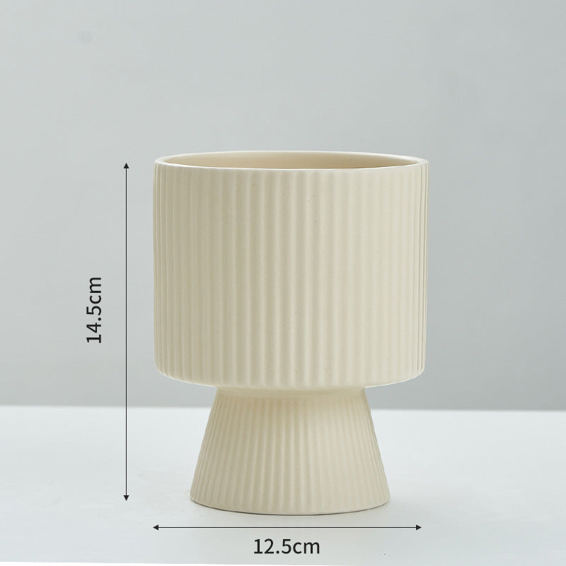 Ribbed Ceramic Planter, Nordic Striped Tabletop Pot