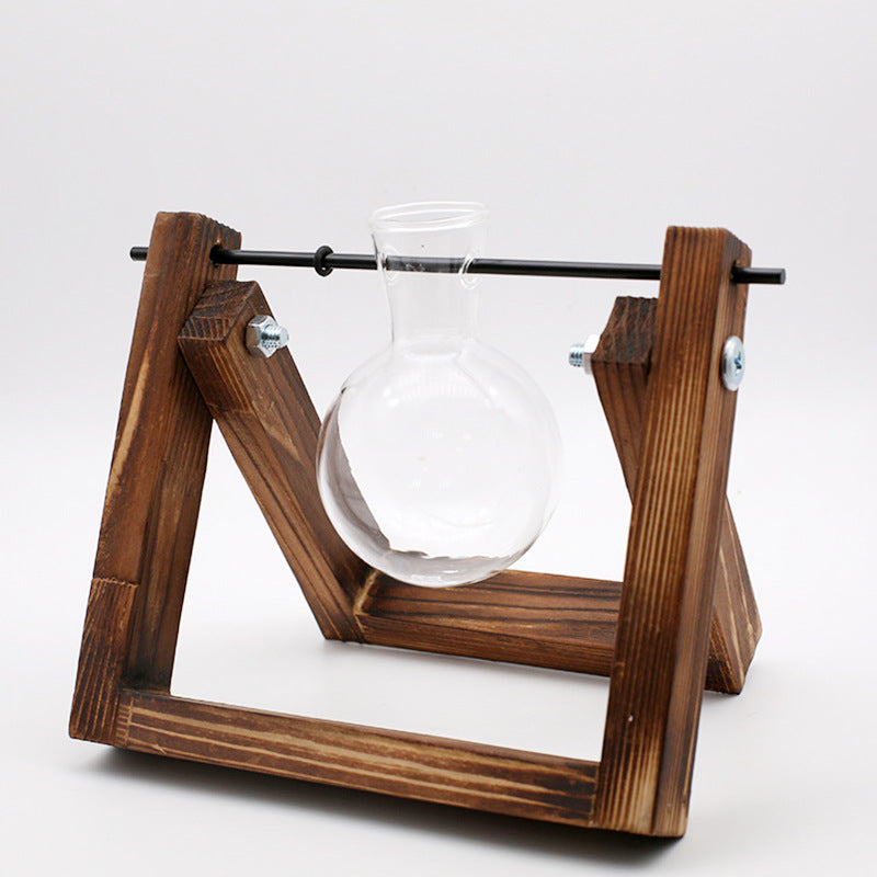 Hydroponic Glass Vase in Swing Wood Stand, 1 or 2 Bulbs
